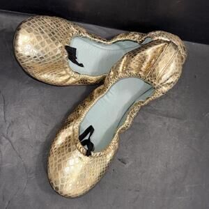 Aera Brigitte Flat Ballet Shoes Gold Python Vegan Italy Y2K Luxury Designer 39.5